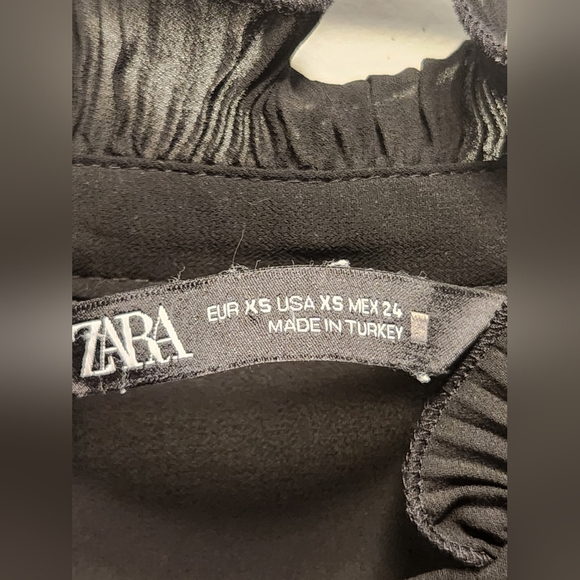 Zara Size XS Women's Blouse, Black, Semi-sheer, Ruffle/Frills, Ribbon, Romantic - Picture 3 of 4